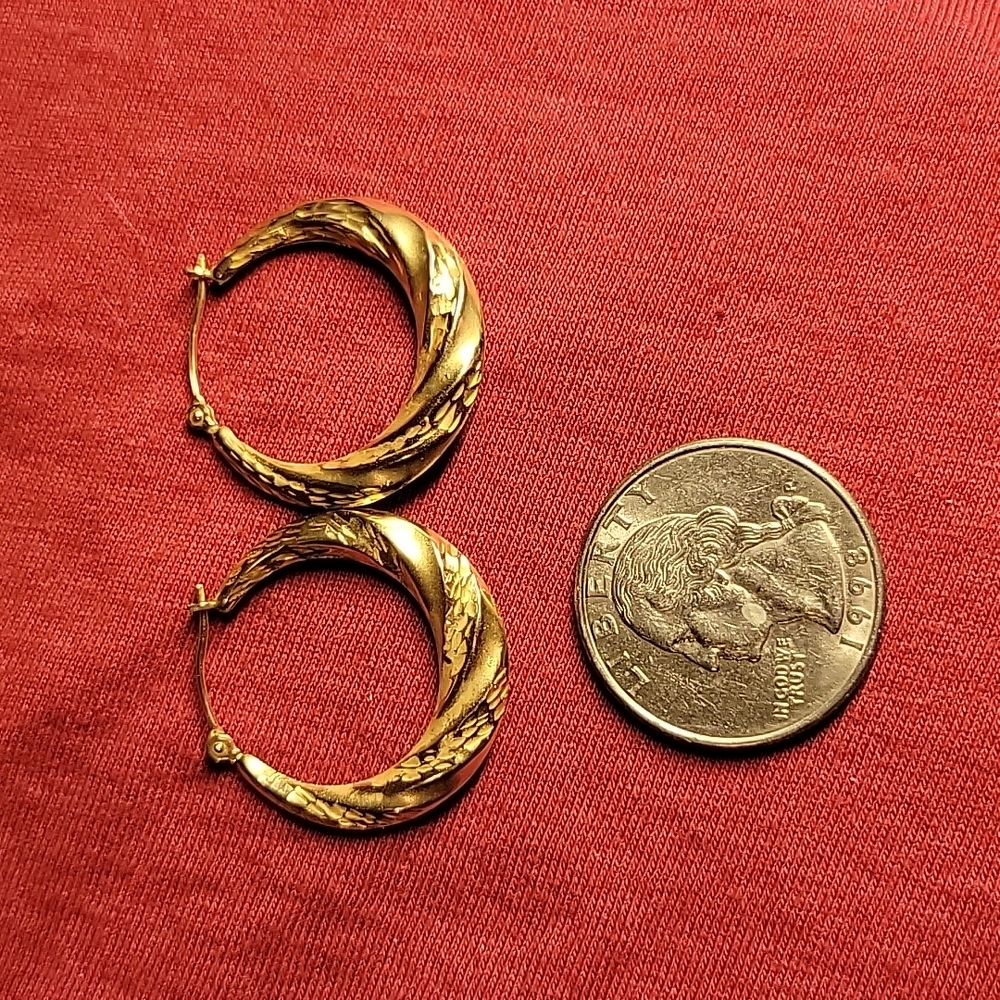 Stamped 14k smooth and diamond cut pierced hoops